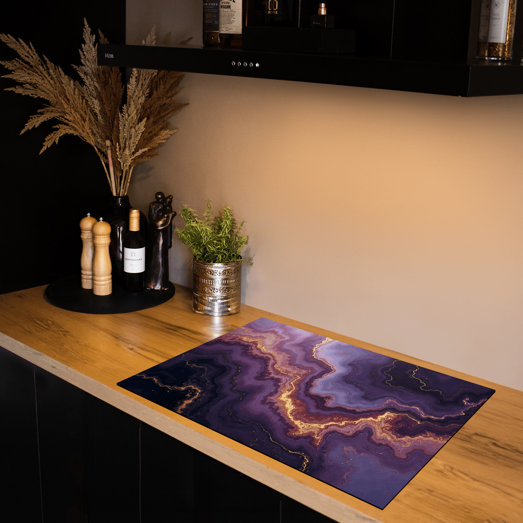 Inductiebeschermer - Marmer met Goud - Amethyst Glow - Inductiebeschermer