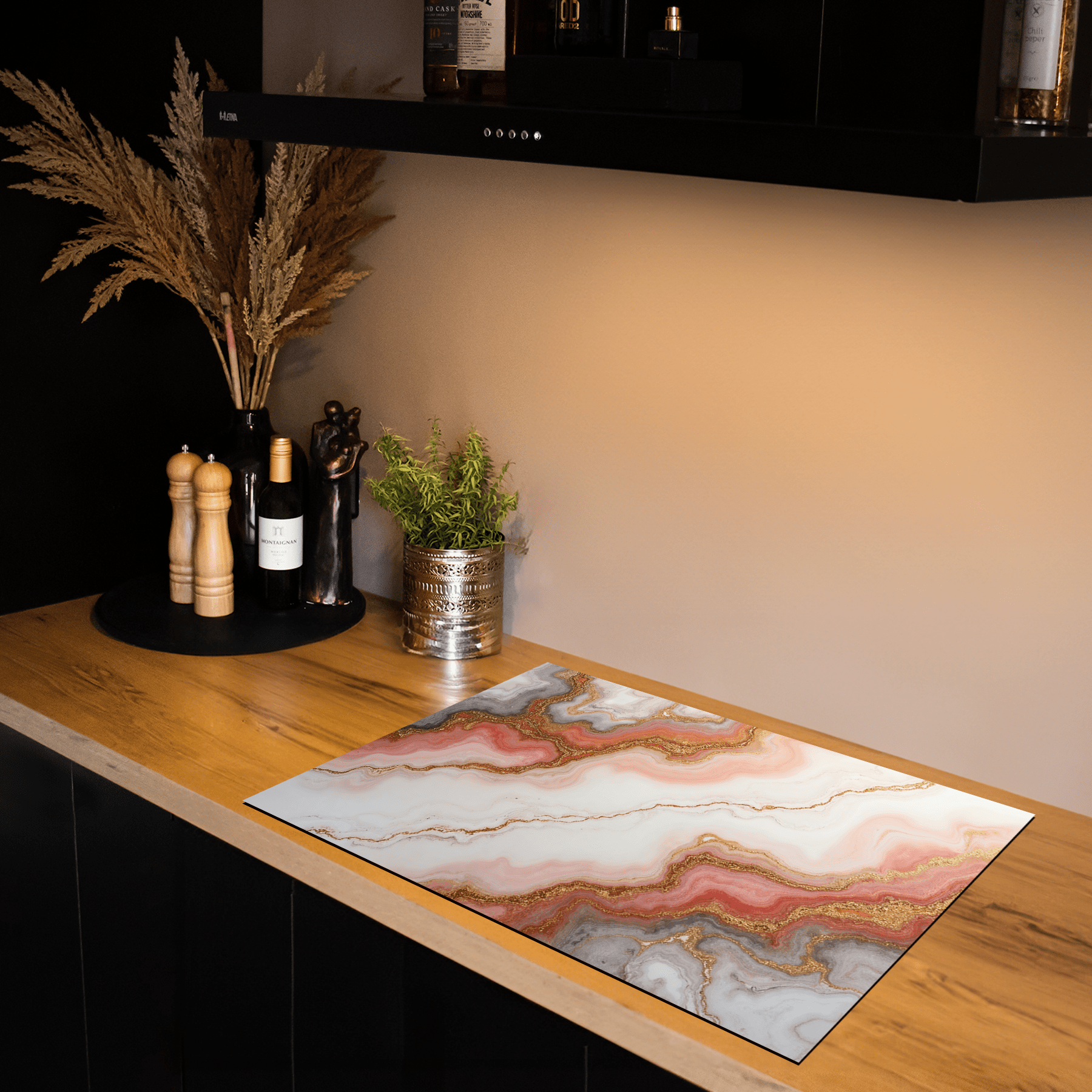 Inductiebeschermer - Marmer met Goud - Blush Quartz - Inductiebeschermer