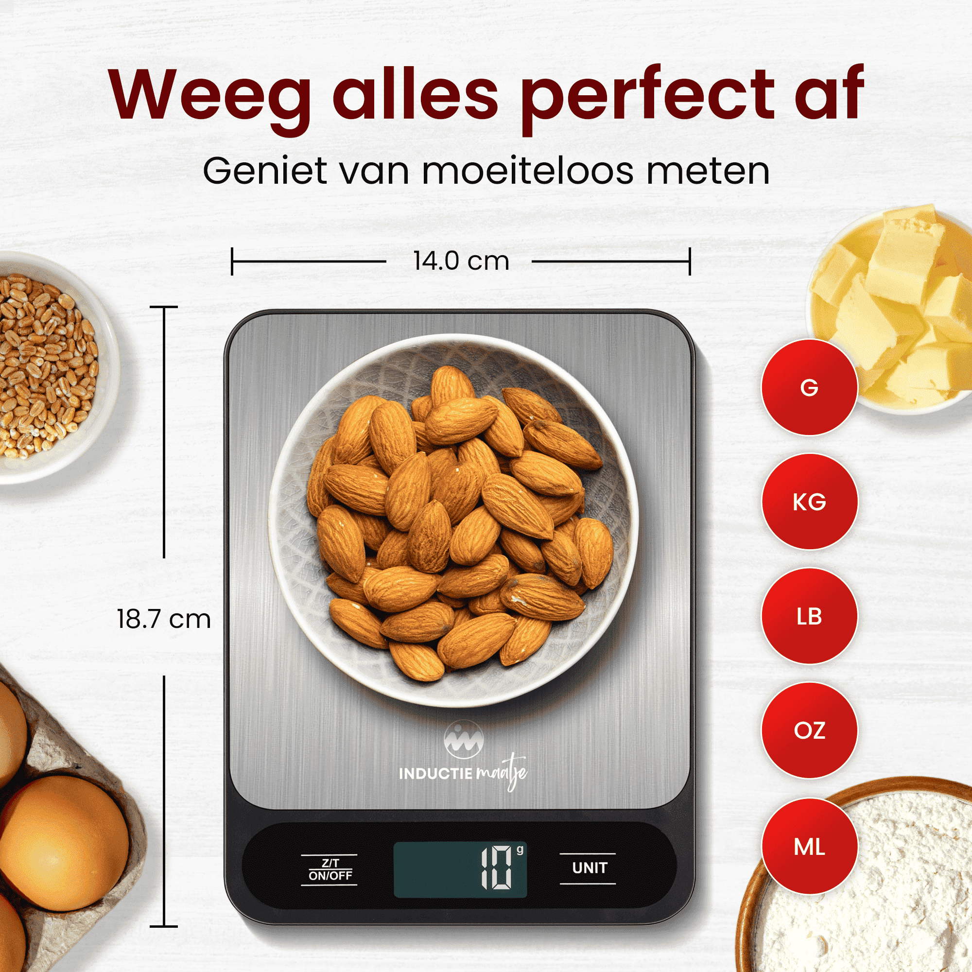 Balance de cuisine numérique - Balance de précision - 1 gramme à 15kg - Fonction Tare - Piles incluses