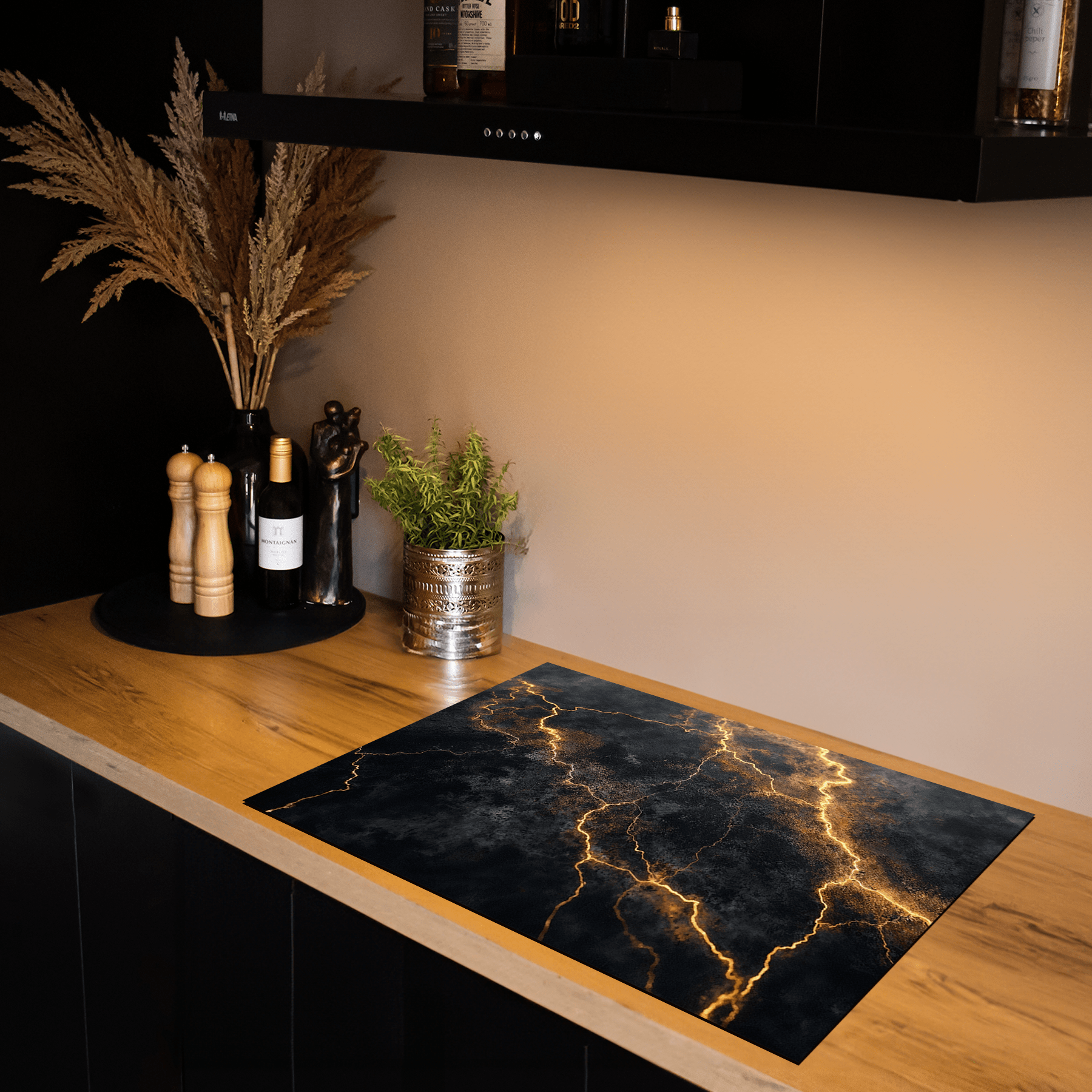 Inductiebeschermer - Marmer met Goud - Obsidian Spark - Inductiebeschermer