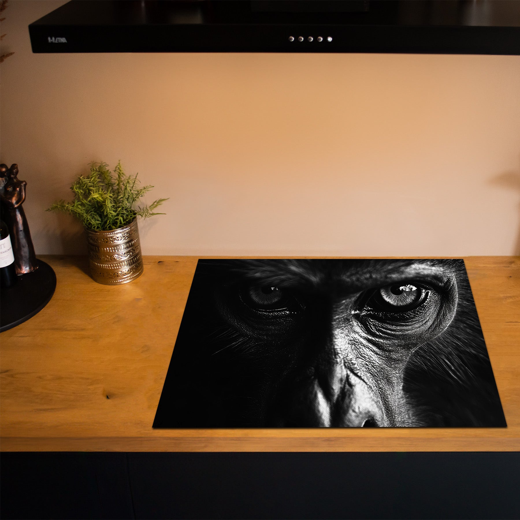 Inductiebeschermer - Dieren Zwart Wit - Close-up Gorilla