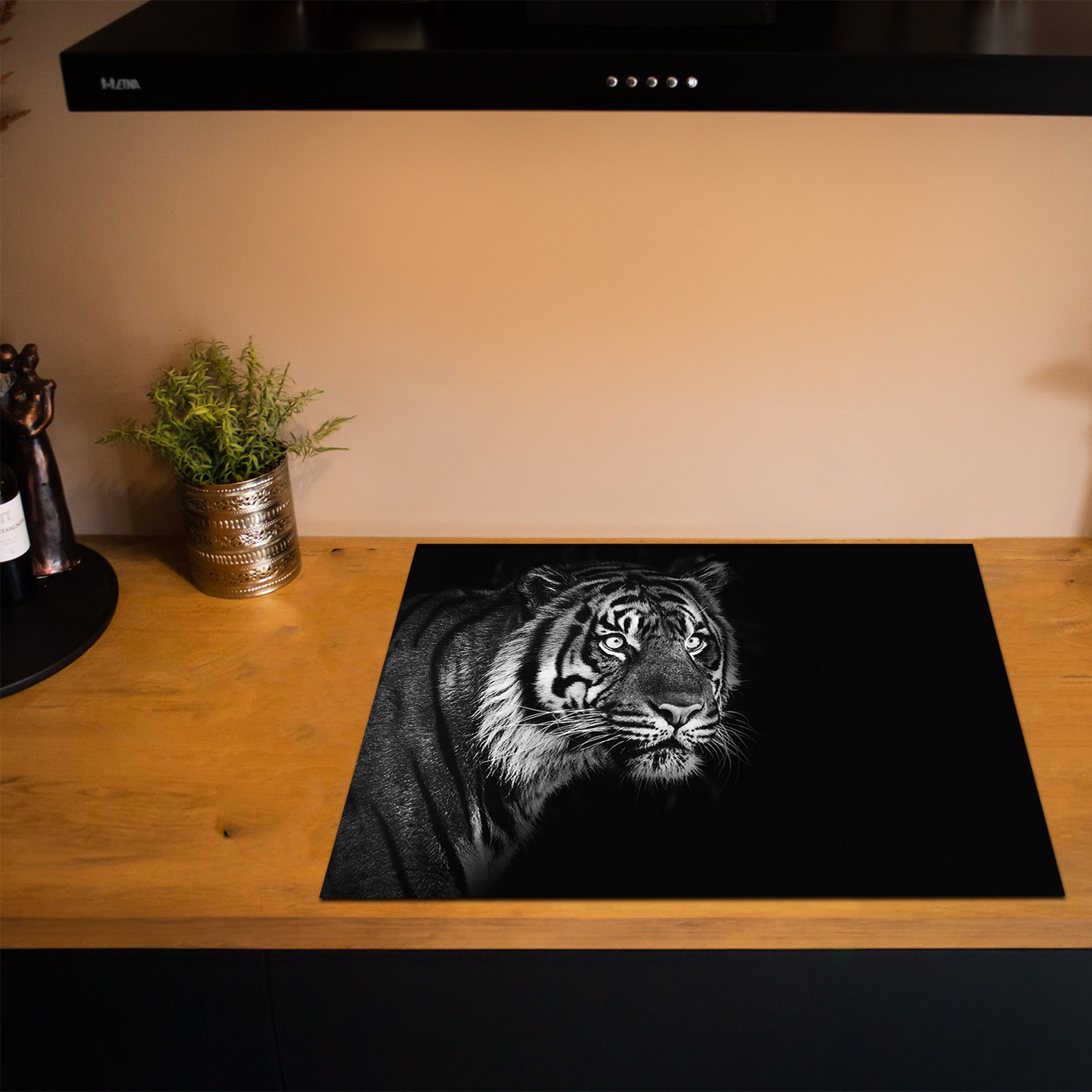 Inductiebeschermer - Dieren Zwart Wit - Tijger