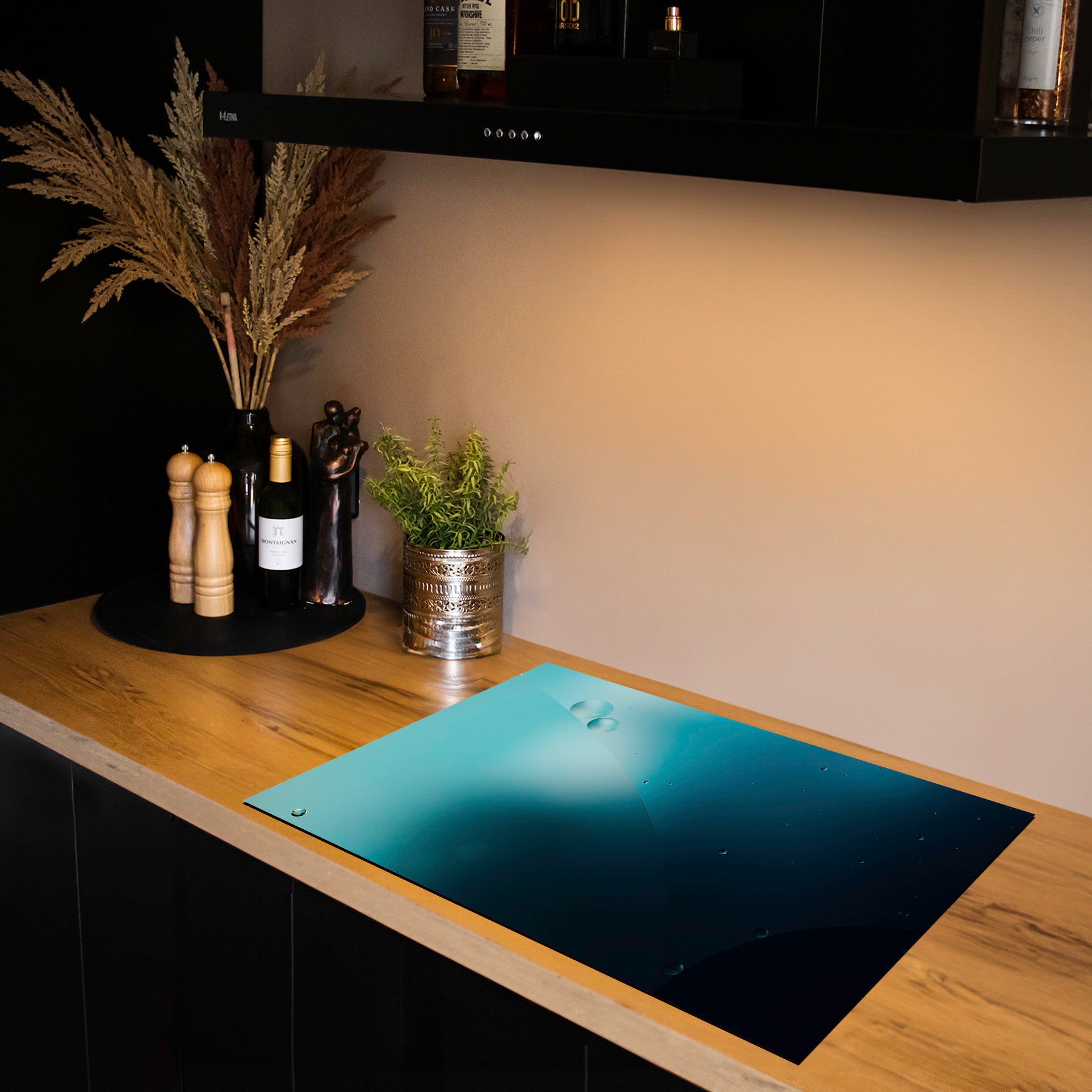 Inductiebeschermer - Smoked Glass - Aqua Druppel