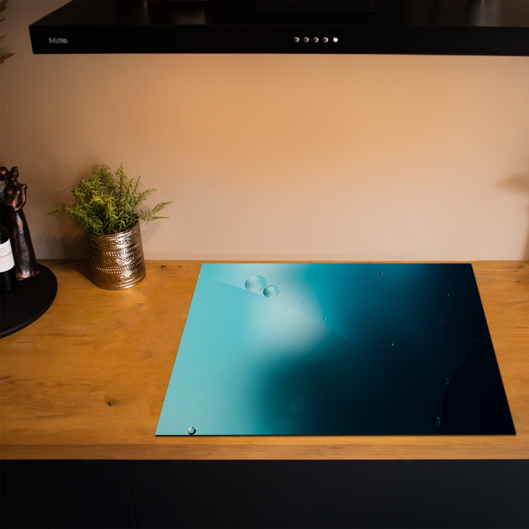 Inductiebeschermer - Smoked Glass - Aqua Druppel