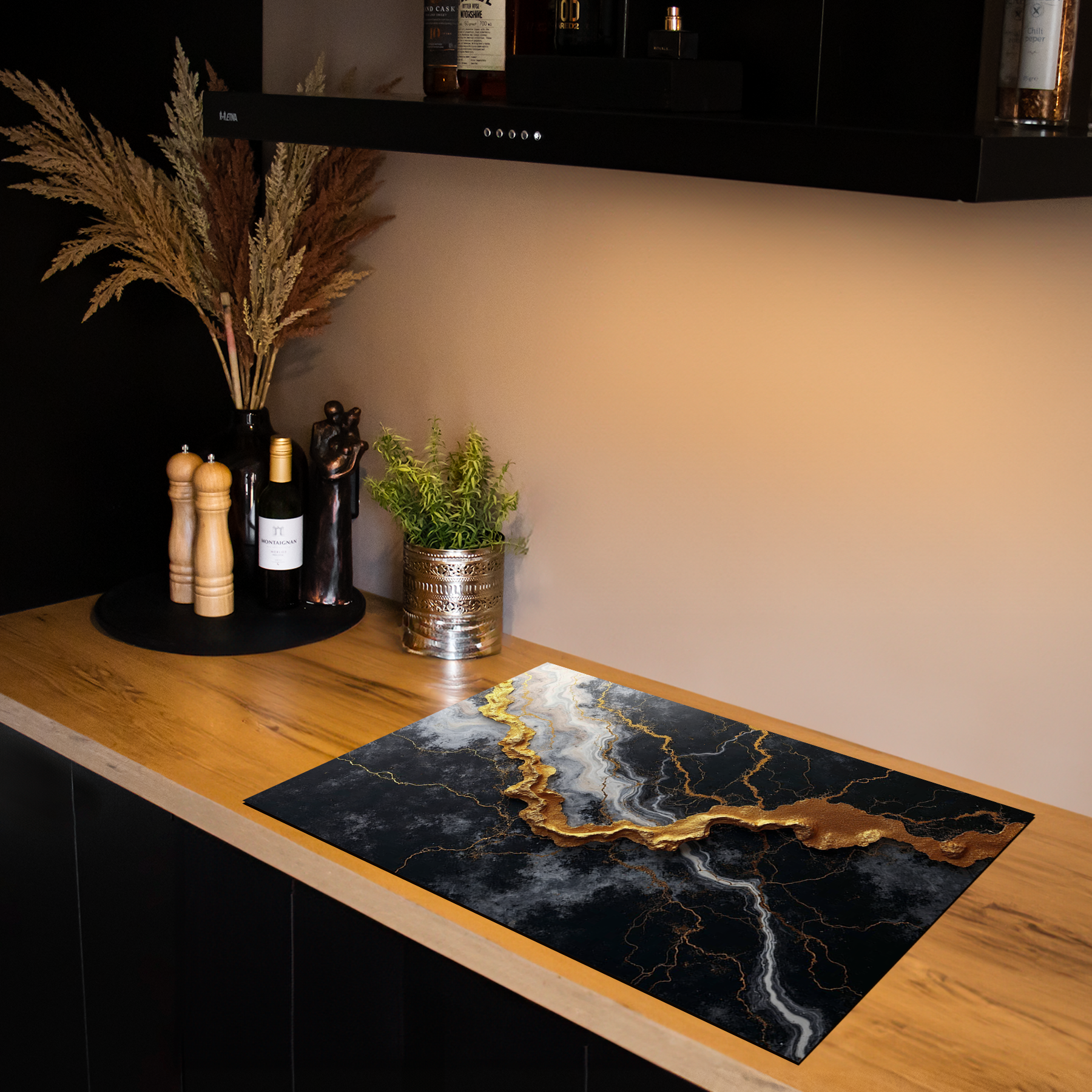 Inductiebeschermer - Marmer met Goud - Ashen Flame