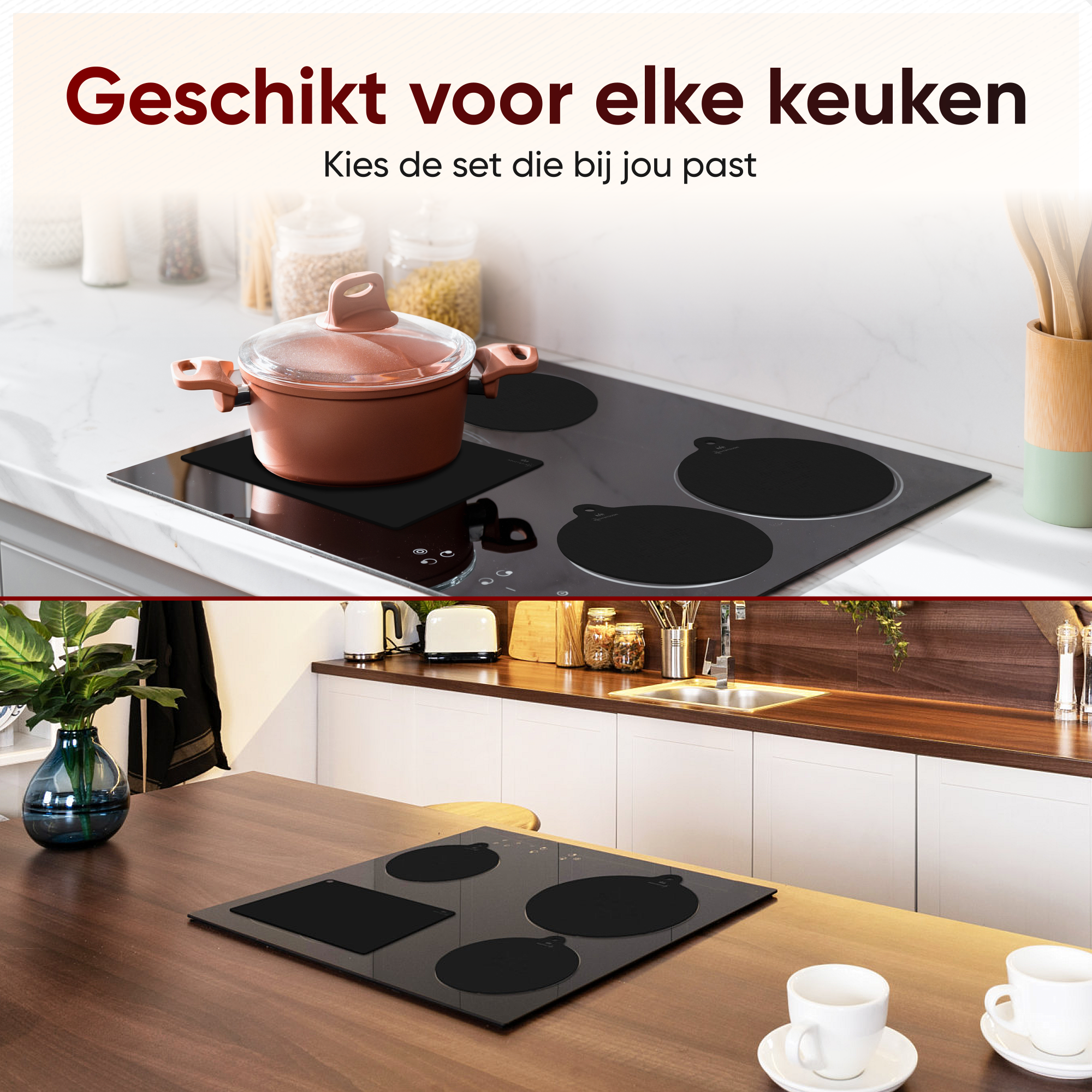 De Originele Inductiebeschermer - Set van 5 stuks - Verschillende maten - Zwart - Inductie Maatje