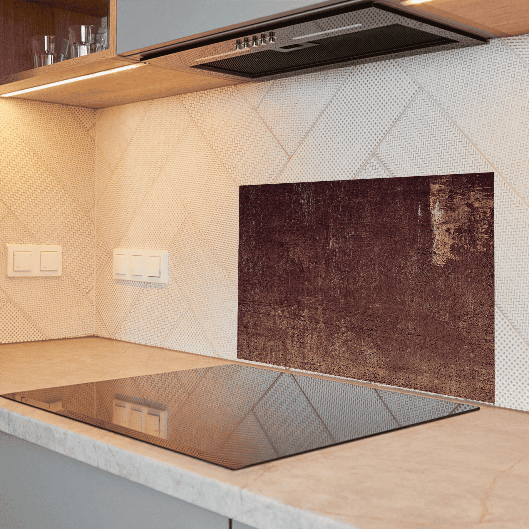 Keuken Spatscherm  - Leer look - Textuur - Roestig - Roodbruin