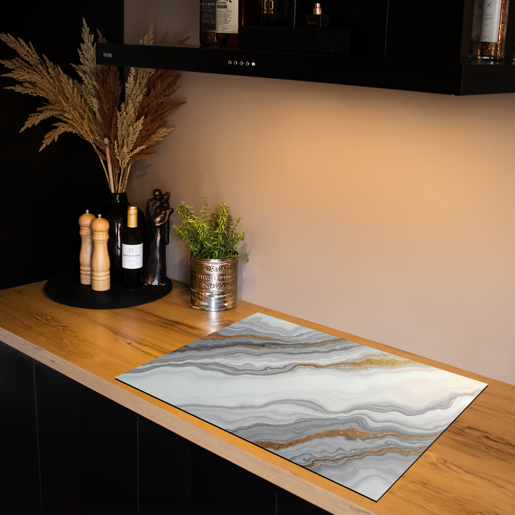 Inductiebeschermer - Marmer met Goud - Marble Dusk