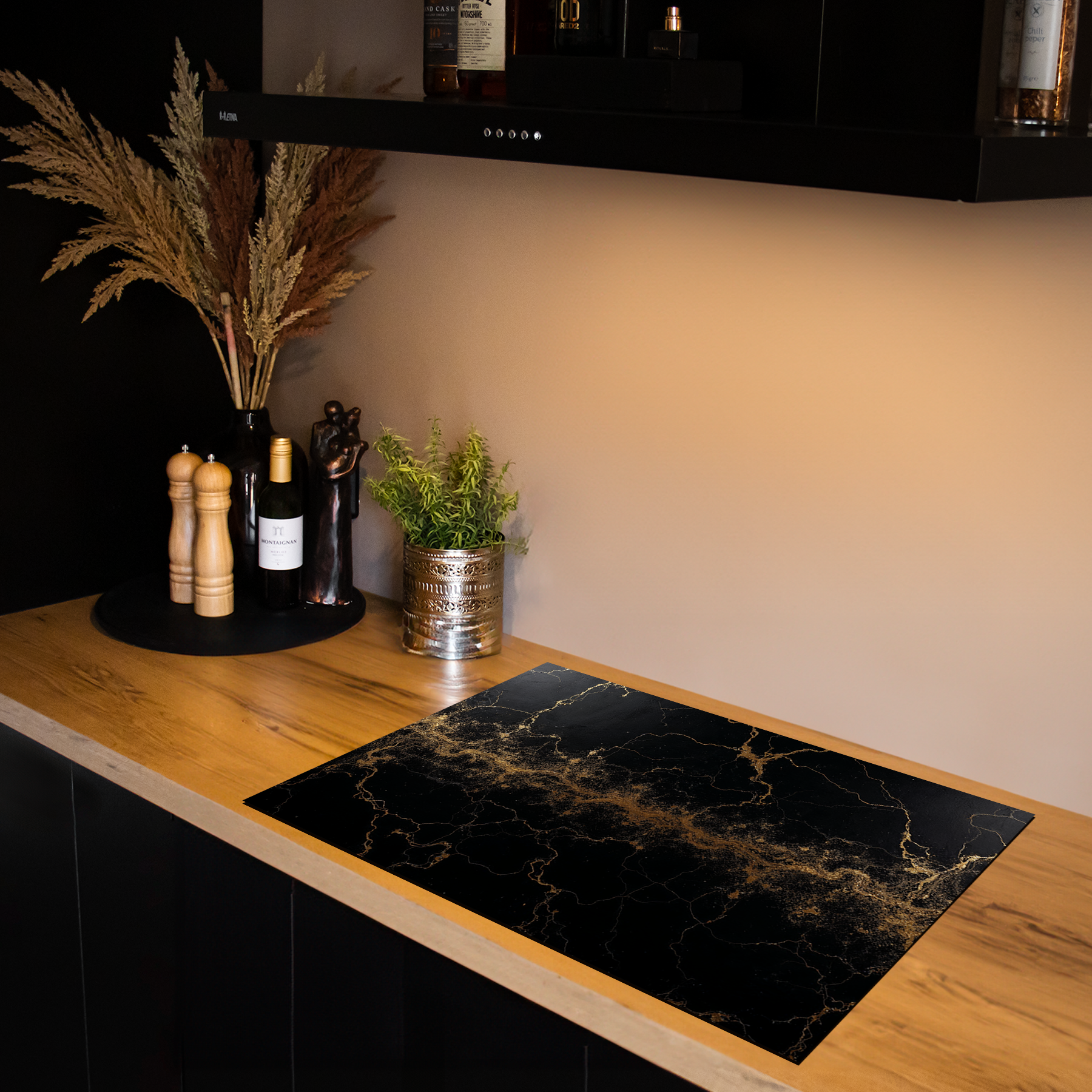 Inductiebeschermer - Marmer met Goud - Noir Lux