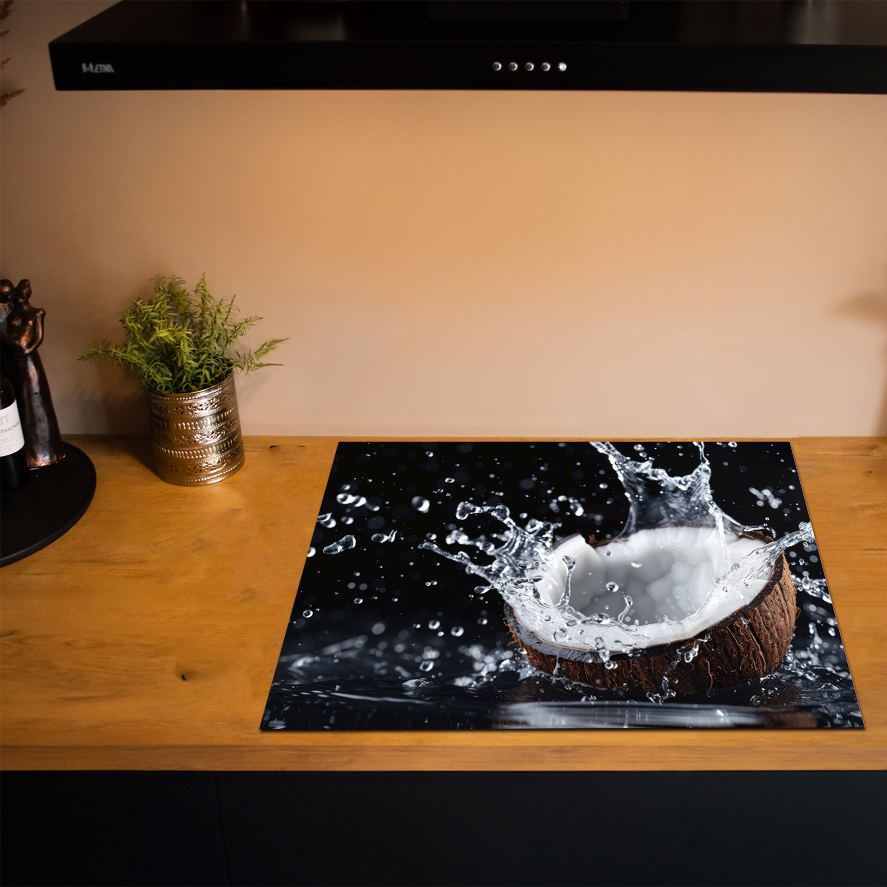 Inductiebeschermer - Splash - Kokosnoot - Water - Zwart