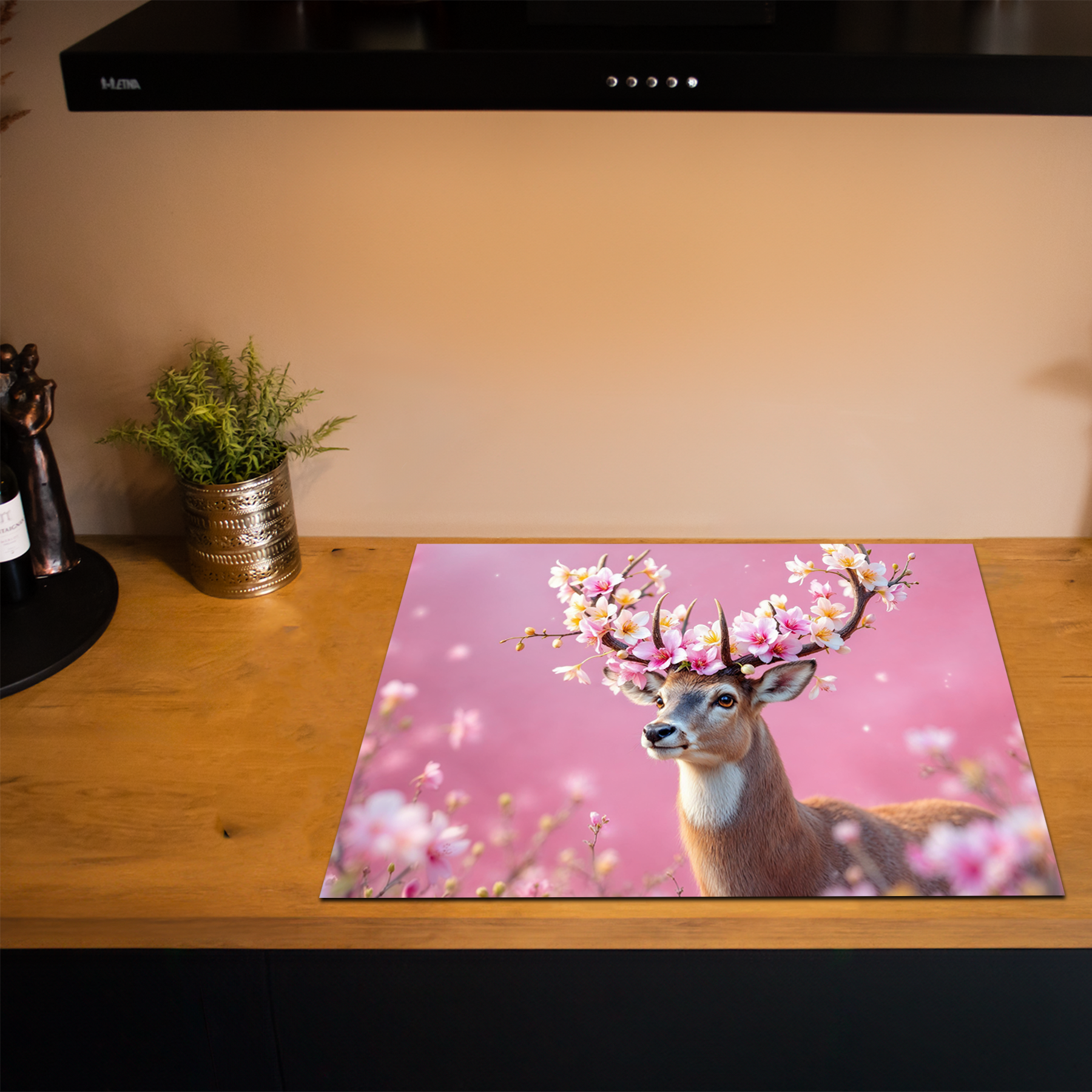 Inductiebeschermer - Dieren portretten - Hert met sakura hoorns