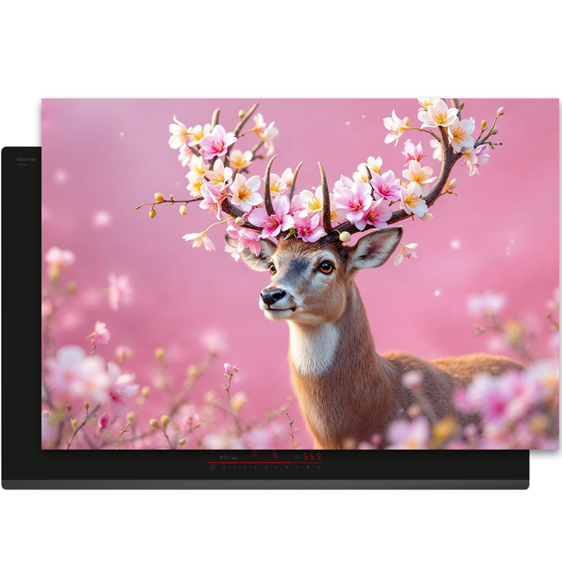 Inductiebeschermer - Dieren portretten - Hert met sakura hoorns