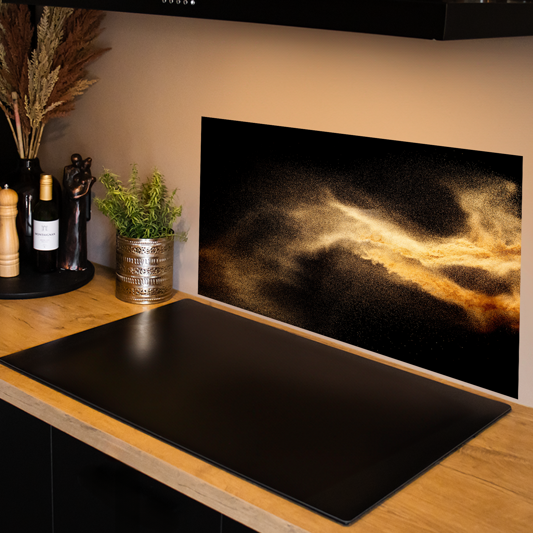 Keuken spatscherm  - Black & Gold - Splash - Zand explosie
