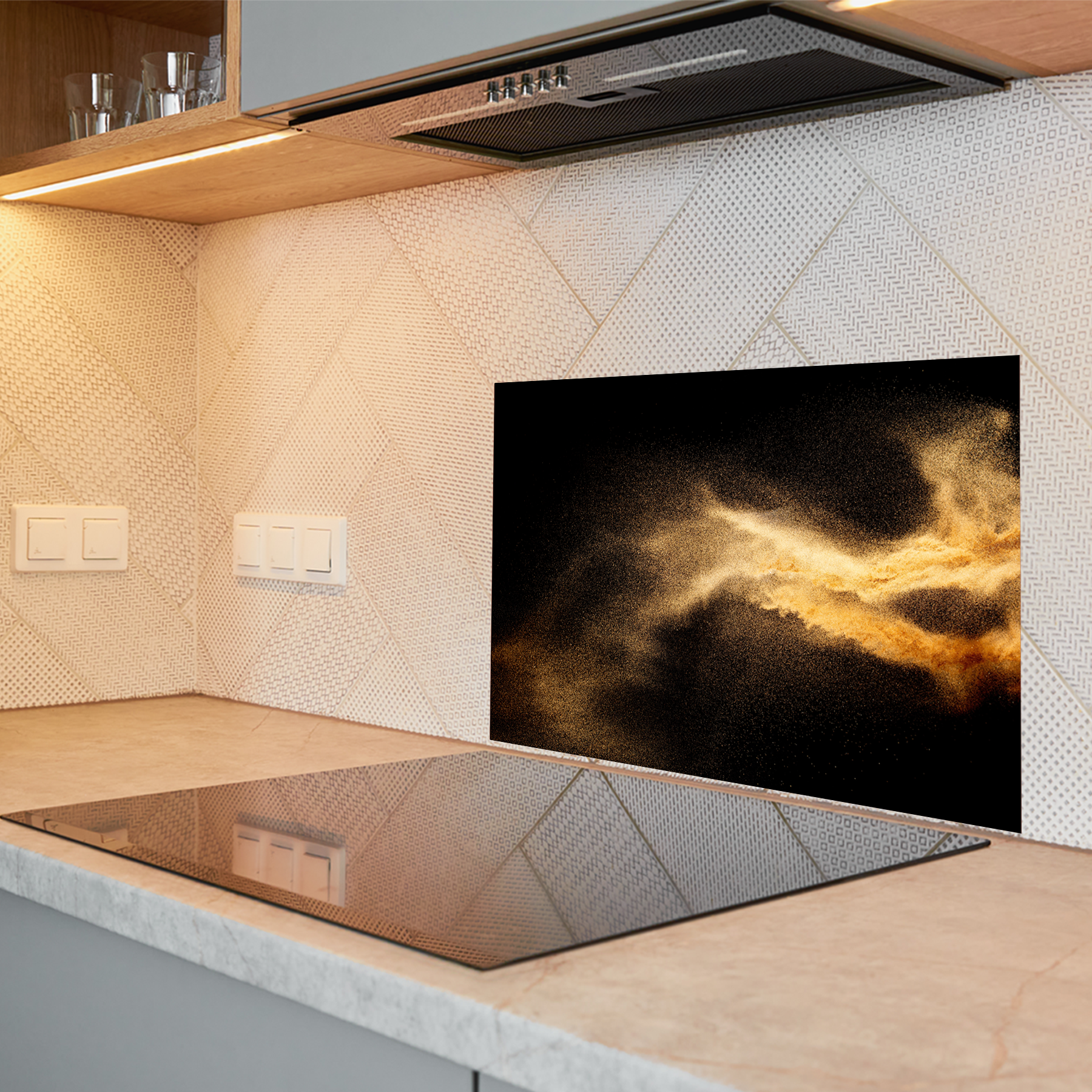 Keuken spatscherm  - Black & Gold - Splash - Zand explosie