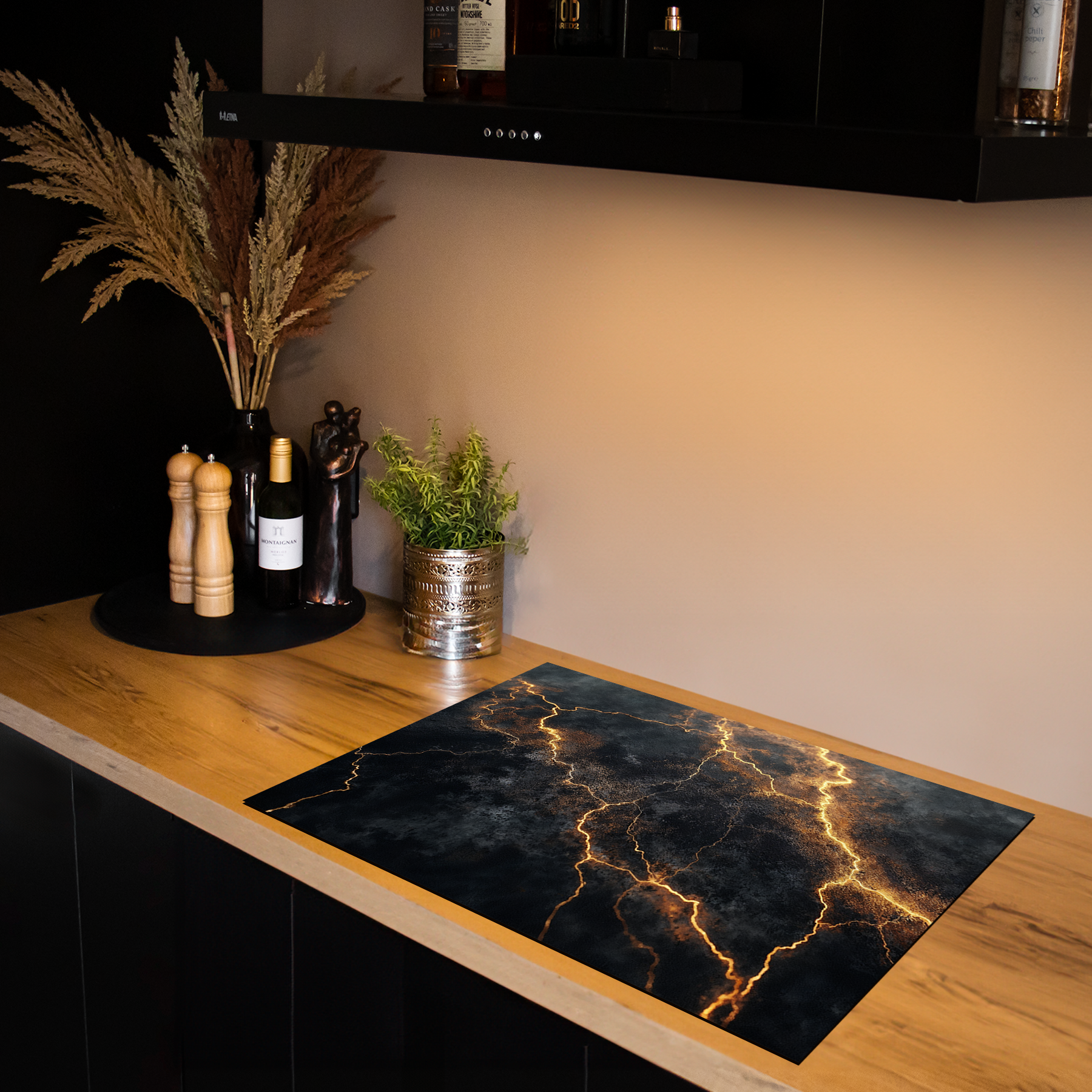 Inductiebeschermer - Marmer met Goud - Obsidian Spark